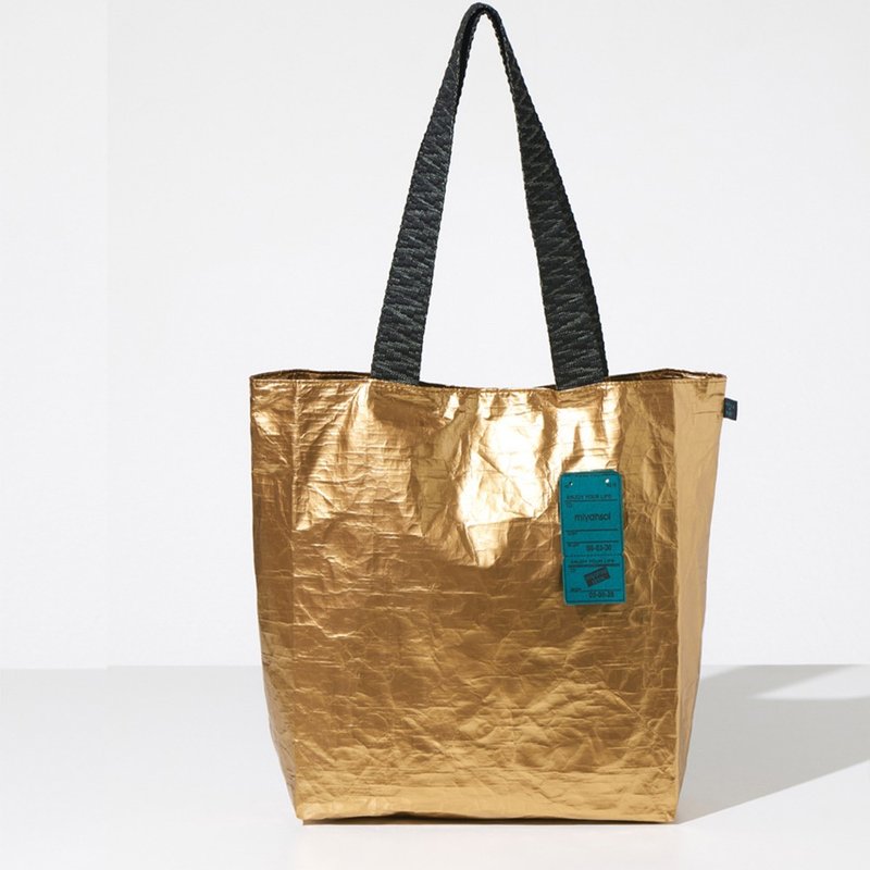 Miyansol韓國皺皺托特包(長背帶)-B.金箔可麗露  防水輕量通勤款 - 側背包/斜背包 - 紙 金色