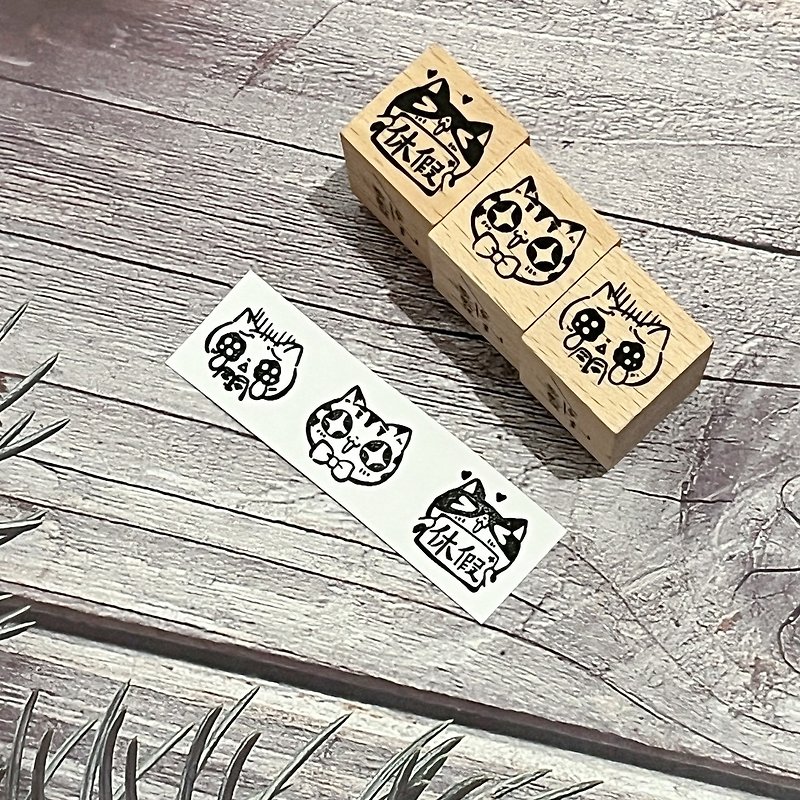 Little cat head-Beech wood rubber stamp (three styles) - Stamps & Stamp Pads - Wood Black