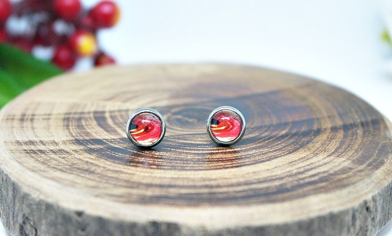 Time Gemstone X Stainless Steel Pin Earrings *Red Quicksand *➪Limited X1 - ต่างหู - โลหะ สีแดง