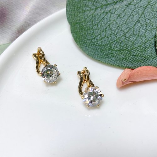 挪亞方舟古董飾品 Vintage Jewelry 【西洋古董飾品】立體閃耀萊茵鑲嵌法式經典 優雅 唯美 耳環耳夾