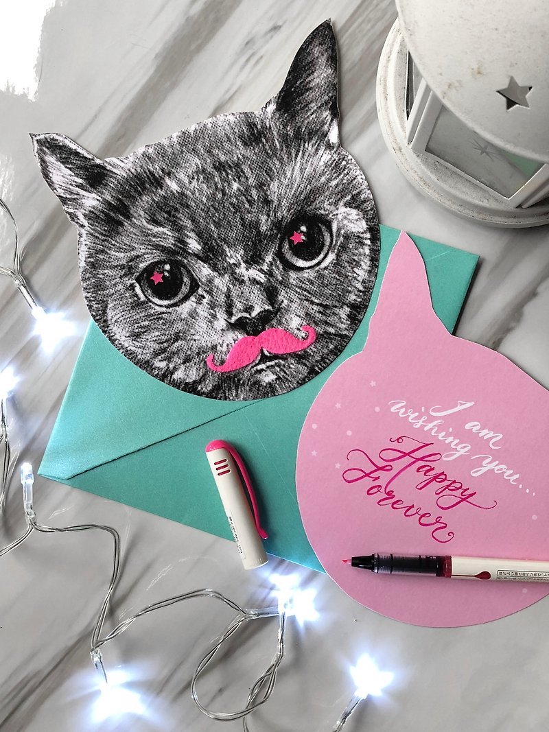 adc | Animal Party | English Calligraphy | Universal Card | Christmas Card | Greeting Card | Cat - Cards & Postcards - Paper White