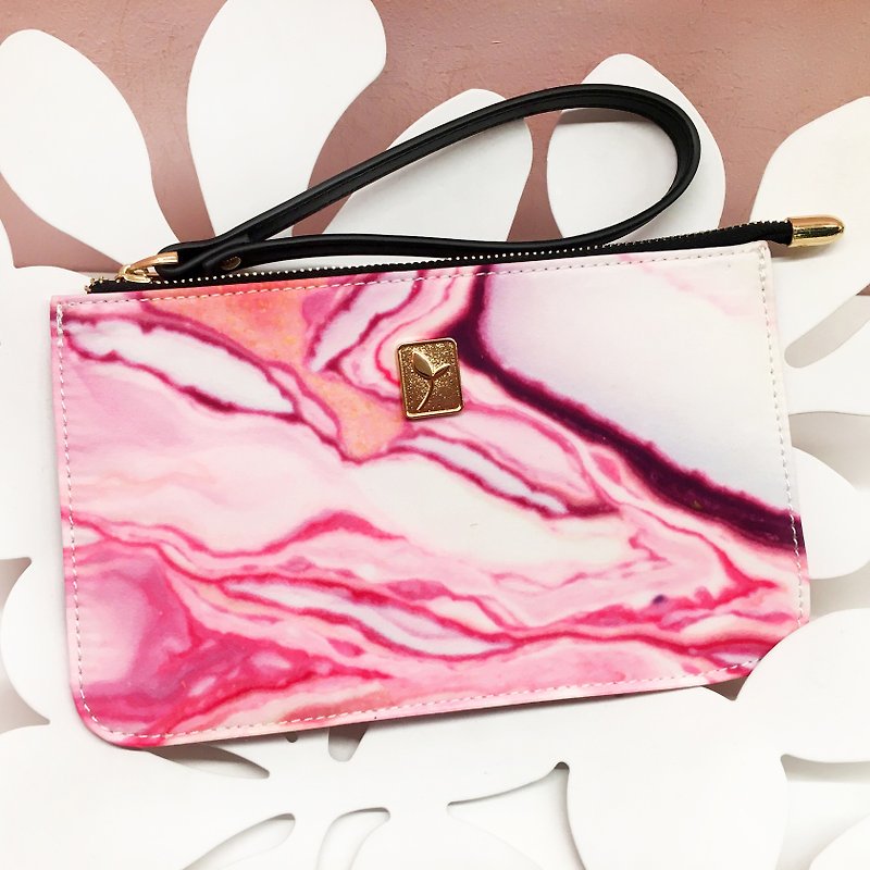 Abstract pink purple natural pattern handle coin purse fashion mobile phone bag long bag - กระเป๋าใส่เหรียญ - ไนลอน 
