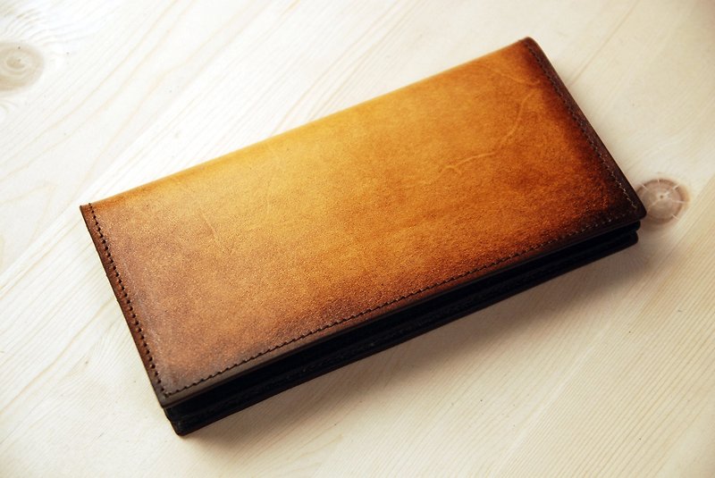 [Promotion] [Smudge Series] [Vegetable Tanned Leather] Yellow Brown Leather Long Clip - Wallets - Genuine Leather Brown