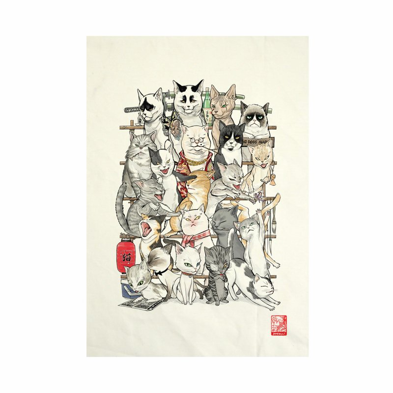 Neko family Fabric Art Canvas No frame - 其他 - 棉．麻 白色