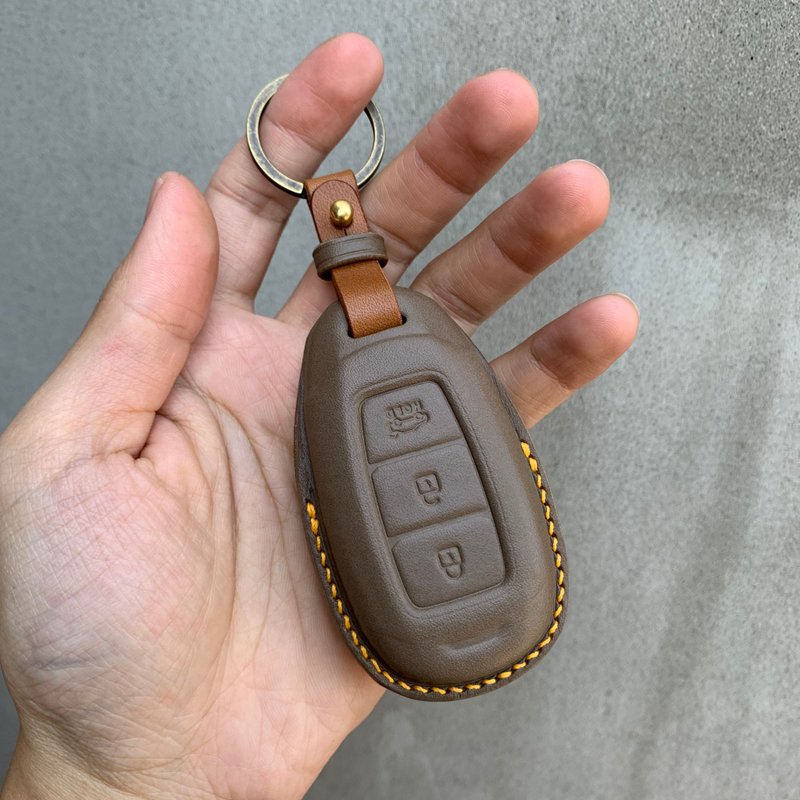 Hyundai 現代 鑰匙皮套 Kona Venue Santa Tucson Elantra 皮套 - 鑰匙圈/鑰匙包 - 真皮 灰色