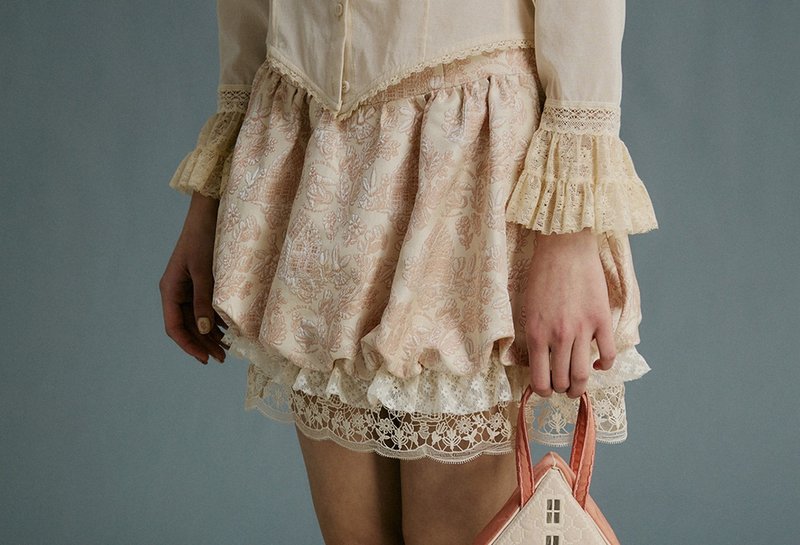 European retro classic pink lace bud skirt - Skirts - Cotton & Hemp Pink