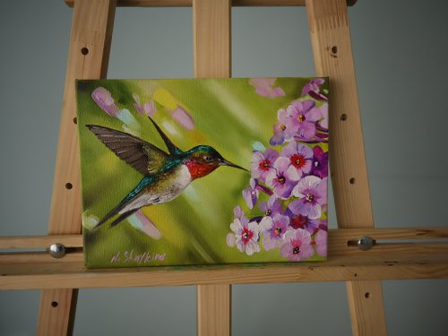 キャンバス油絵専用鳥とお花とおじさんと