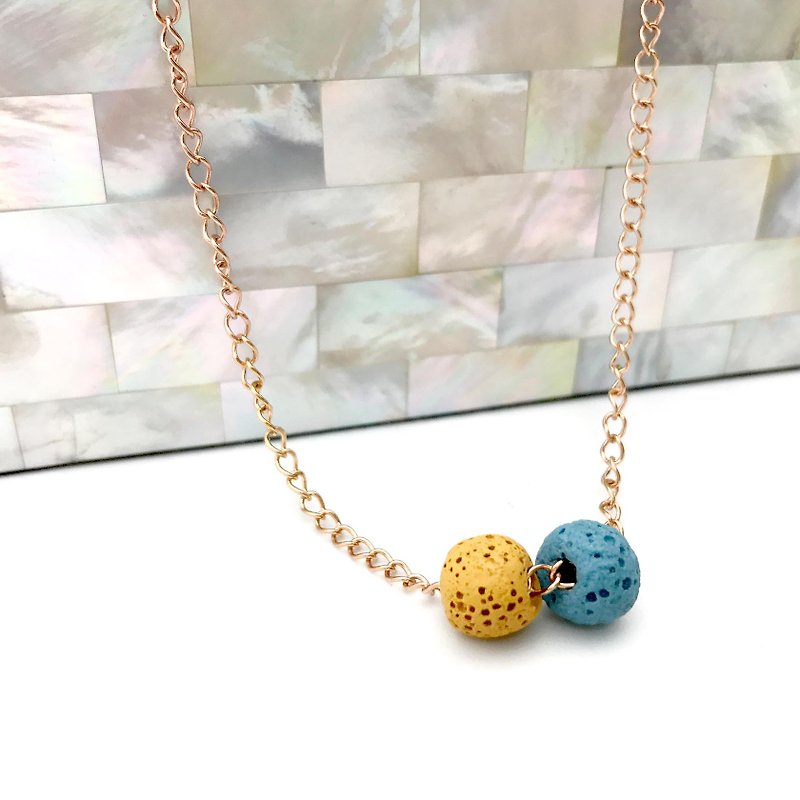 Double-Bead Aroma Rock Diffuser Necklace - Titanium Steel - Rose Gold - สร้อยคอทรง Collar - สแตนเลส หลากหลายสี