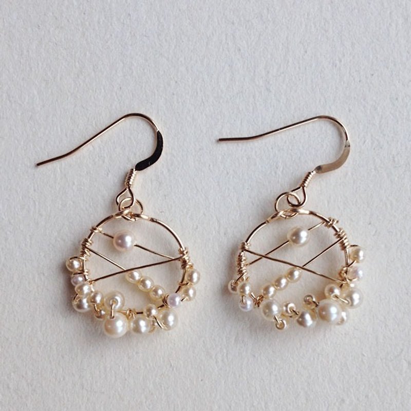 14kgf vintage pearl texture hoop earrings OR ear clip (Mimihari / Mimi夾) - Earrings & Clip-ons - Other Metals Gold