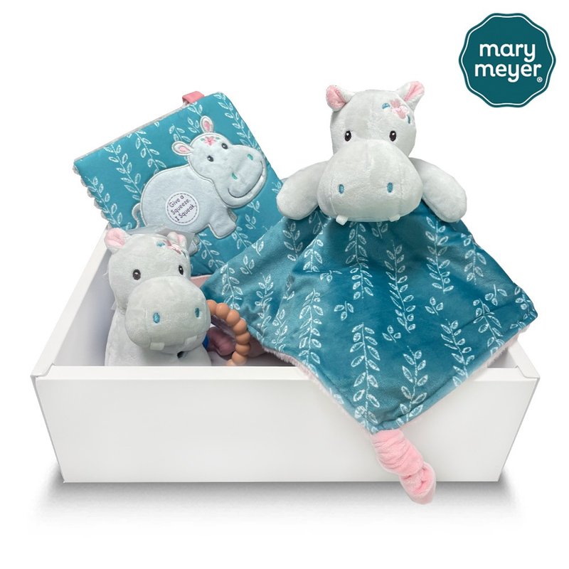 Fast shipping [MaryMeyer] Hippo Xibao Zhenzhen gift box (hand rattle + comfort towel + sandpaper) - Baby Gift Sets - Cotton & Hemp Silver