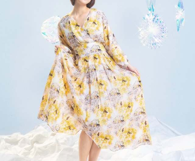 LADY】長袖善舞のフライドポテト 和風ワンピース 京都平等院 シアー