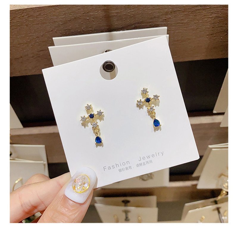 【SoLight鹽青】時尚高貴風鑲鑽十字架-金 SL117 - 耳環/耳夾/耳骨夾 - 其他材質 金色