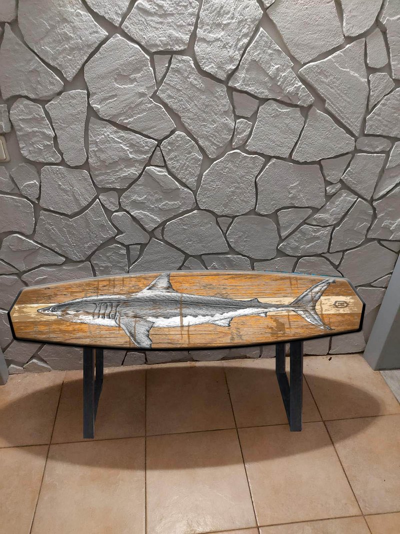 Surfing bench with shark pattern - เฟอร์นิเจอร์อื่น ๆ - ไม้ หลากหลายสี