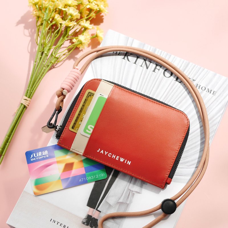 真皮拉鏈短夾 Flat Wallet / Paprika + Cream 辣椒 + 奶油 - 錢包/皮夾/長短夾 - 真皮 橘色