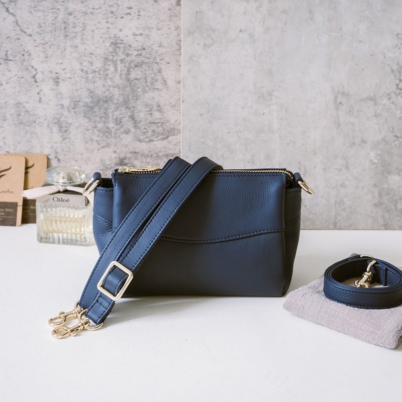 真皮肩背斜背小包 SA12489S 藍 - 側背包/斜背包 - 真皮 藍色