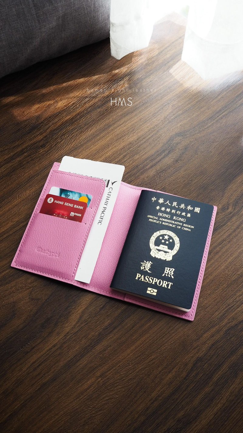 French goat leather Passport case - ที่ใส่บัตรคล้องคอ - หนังแท้ สึชมพู