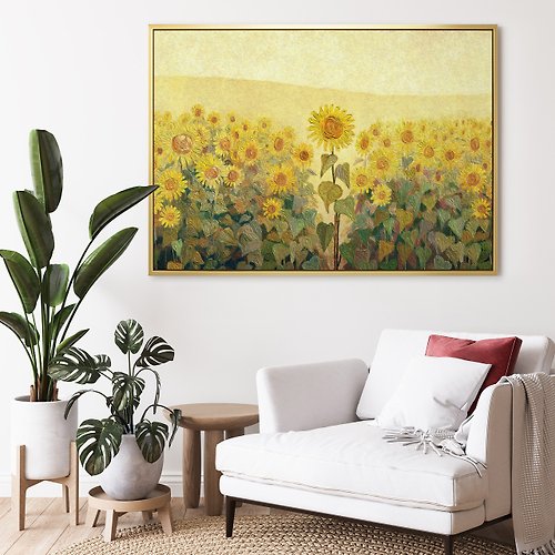 菠蘿選畫所 耀眼光芒向日葵 - 黃油畫風向日葵掛畫/植物風景/太陽花/居家佈置
