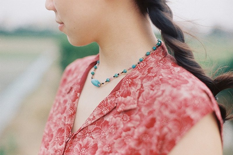 "Breath" KOAN turquoise bead necklace pendants tourmaline - Necklaces - Gemstone 