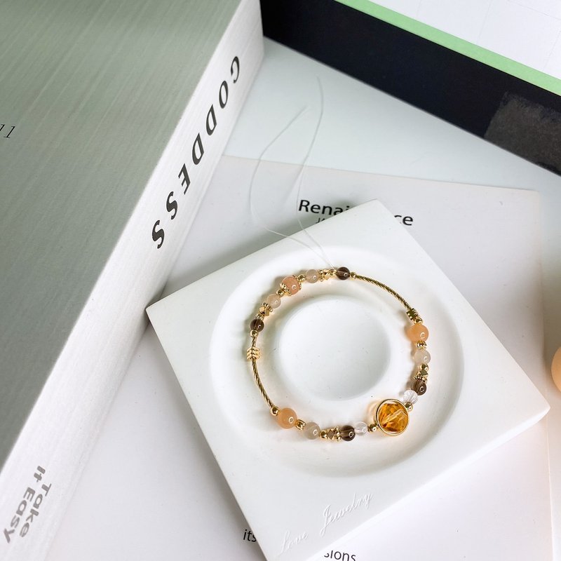 Autumn Sound Yellow Leaves - Yellow Citrine, Smoky Quartz, Orange Moonstone, Labradorite, Clear Quartz Stretch Bracelet - Bracelets - Crystal Orange