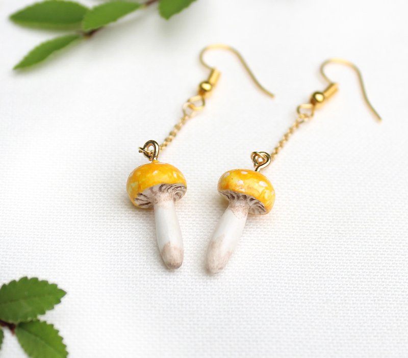 Handmade mushroom earrings (Yellow) - Earrings & Clip-ons - Clay Yellow
