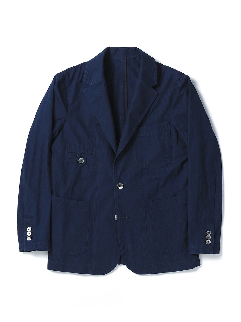 "GAIA" BLAZER - INDIGO-DYED SEERSUCKER - Men's Coats & Jackets - Cotton & Hemp Blue