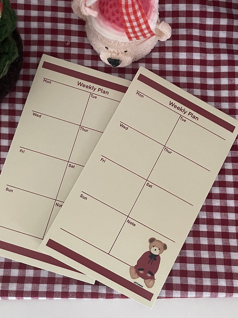 Weekly plan notepad Teddy bear - 便條紙/便利貼 - 紙 紅色