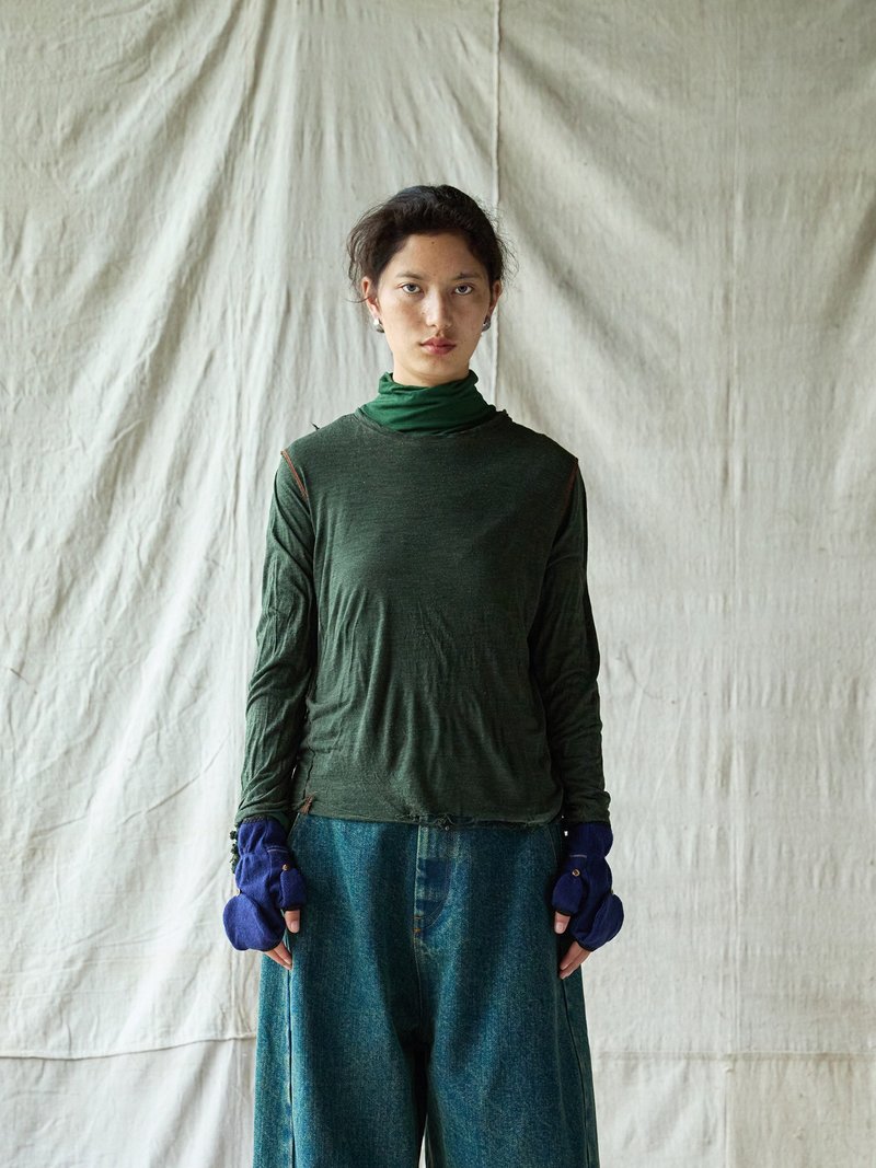 日系復古 羊毛混紡針織T恤 休閒打底衫 - 女上衣/長袖上衣 - 其他材質 多色