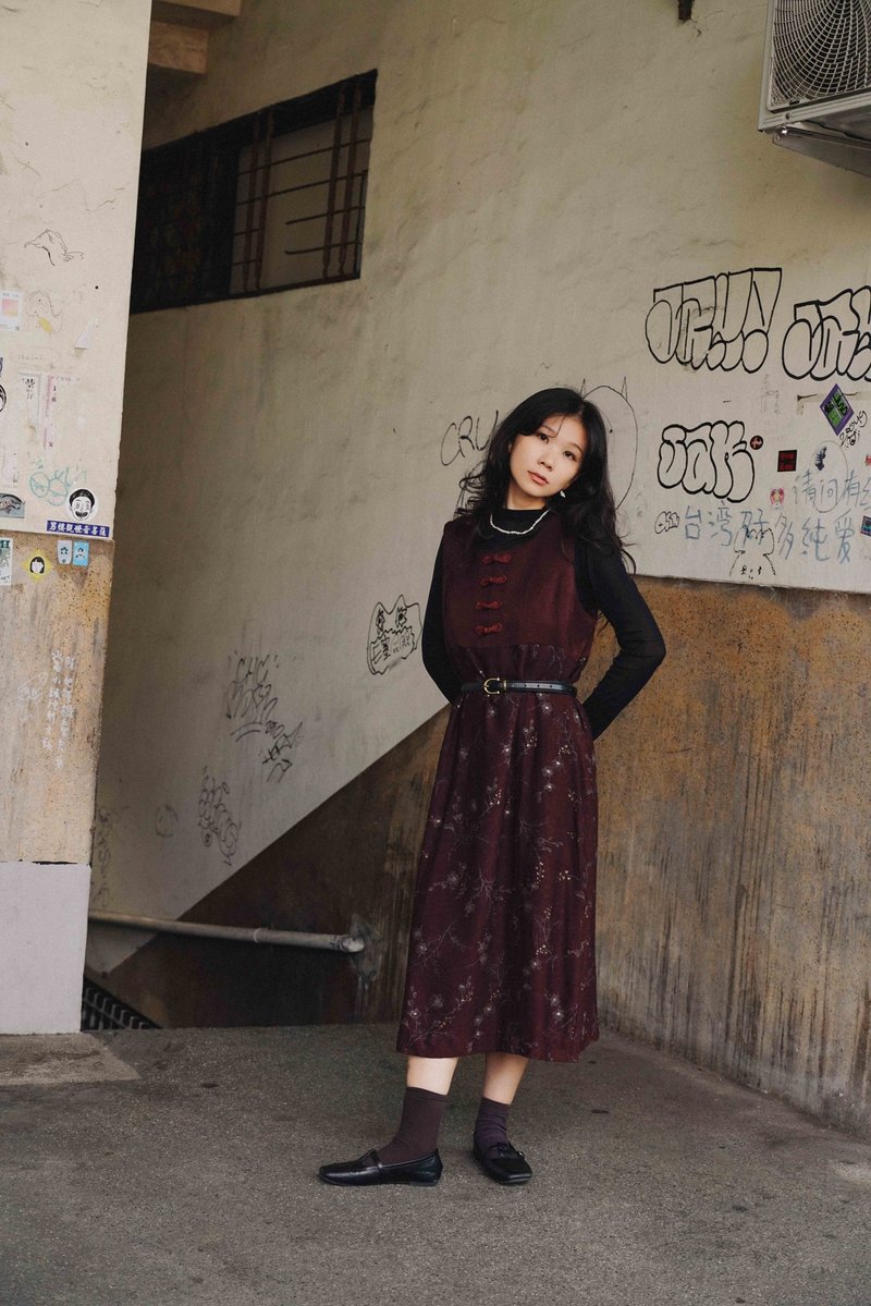 純情百貨行 Vintage 古著 冬季洋裝 OPD.051 中式古風背心洋裝 - 洋裝/連身裙 - 聚酯纖維 咖啡色