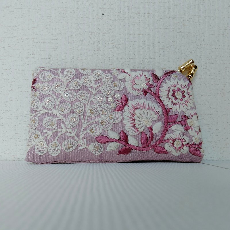 Dull pink embroidered business card holder - Card Holders & Cases - Cotton & Hemp Pink