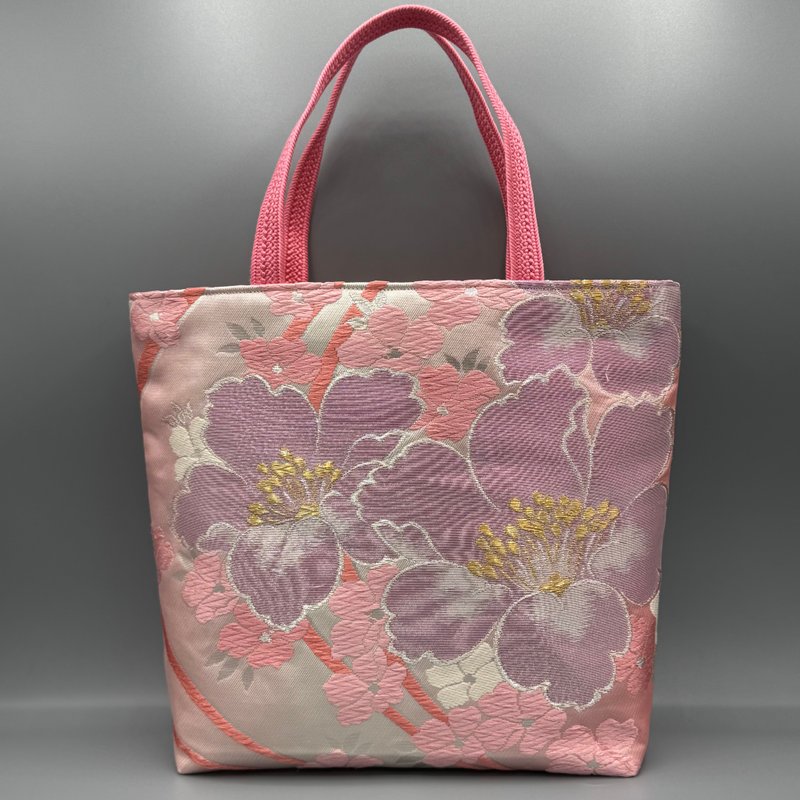 着物 帯 帯締め ハンドメイド トートバッグ リメイク ピンク 唐織 正絹 - 手提包/手提袋 - 絲．絹 粉紅色
