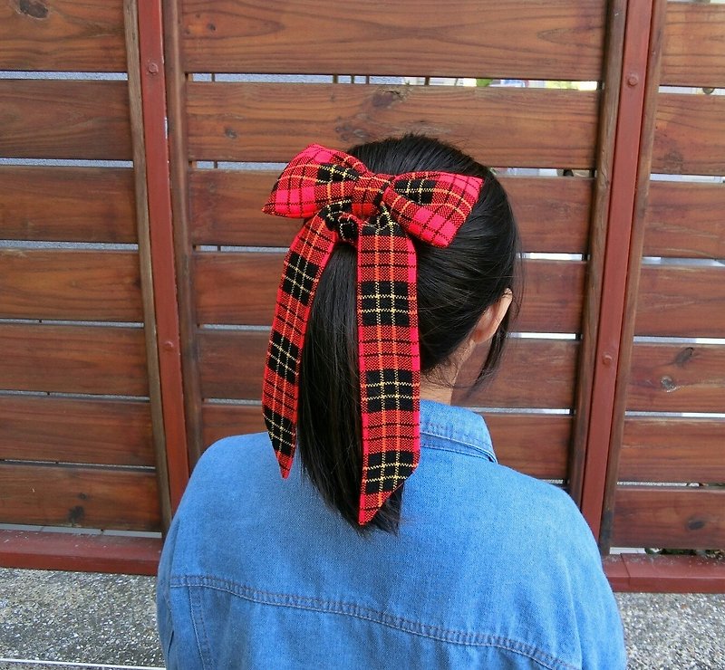 Q cotton long fringed bow hair bundle scrunchie*sk* - เครื่องประดับผม - ขนแกะ 