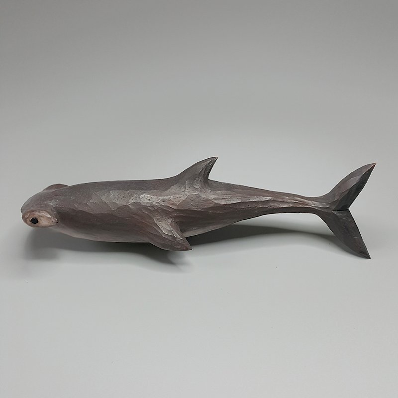 雙髻鯊 木雕藝術品 - 公仔模型 - 木頭 咖啡色