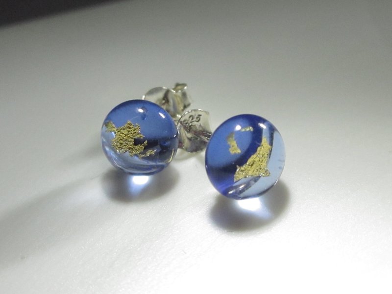 × | Gold Foil Series | × Glass Earrings - STB Water Blue-O - Earrings & Clip-ons - Glass Blue