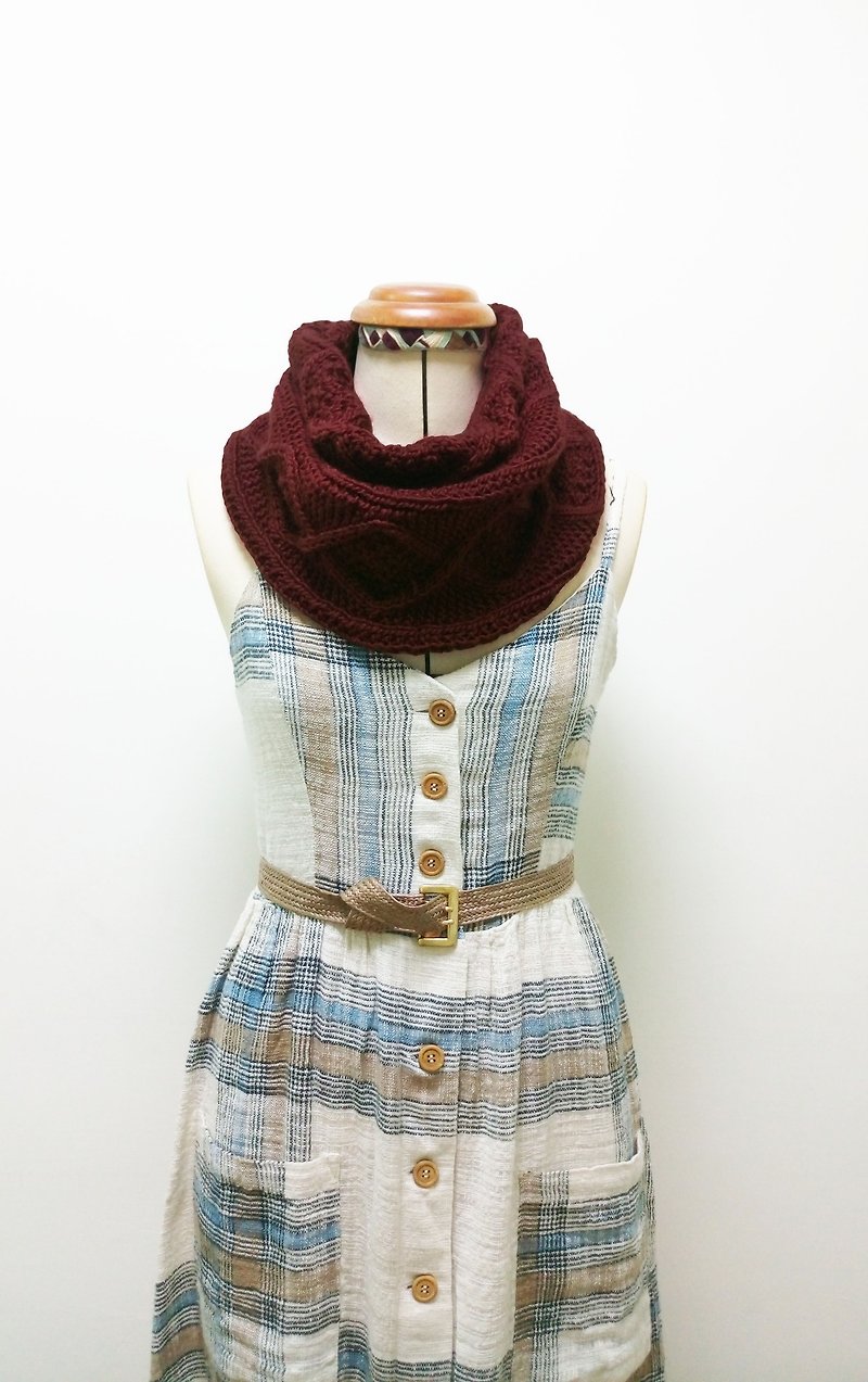 Lan wool scarf (burgundy) - Knit Scarves & Wraps - Other Man-Made Fibers Red