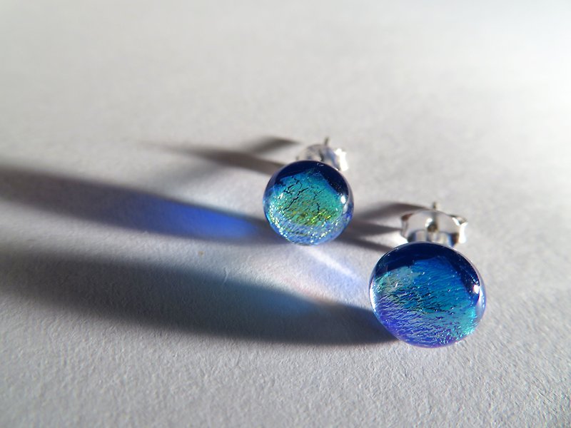 Jewelry glazed sterling silver earrings/ZZ2 (ear pins, Clip-On) - Earrings & Clip-ons - Glass Blue