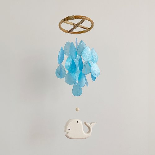 HO’ USE DIY-KIT| Turuturu Cute-Wooden Whale-Raindrop-Blue|Shell Wind Chime Mobile|#0-398