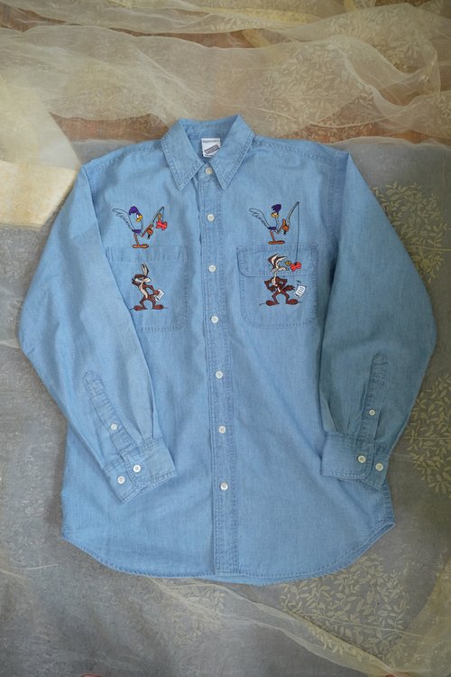 90s WARNER BROS ワーナーブロス 刺繍デニムシャツ ©︎1998 M