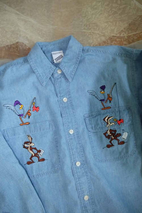 Warner ワーナーブラザーズ 刺繍 LooneyTunes デニムシャツ