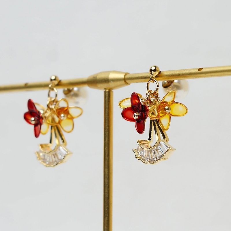 Resin Earrings & Clip-ons Red - Resin earrings - flower dancer (red and yellow) - 1 pair in stock