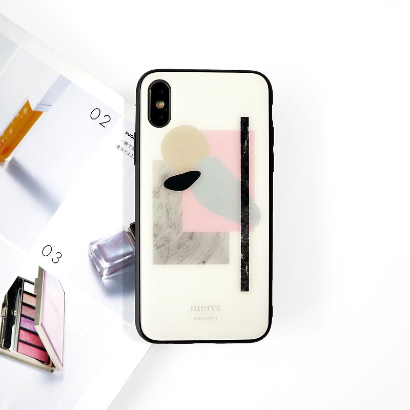 Beige geometric glass phone case - Phone Cases - Plastic White