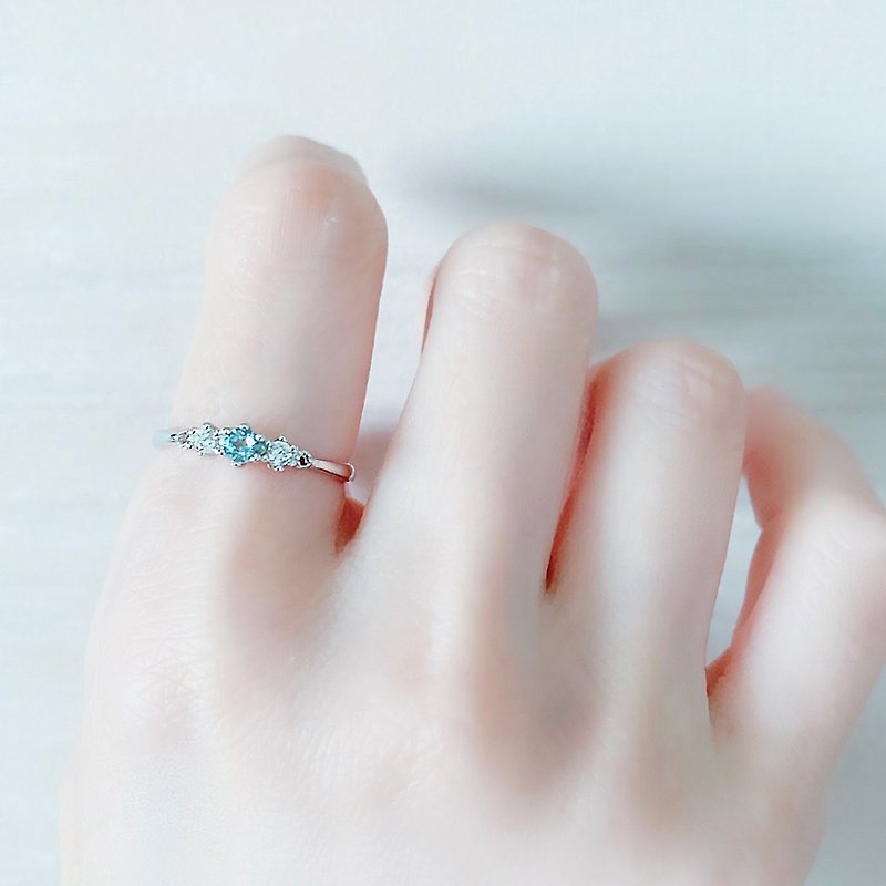 高品質~天空藍托帕石3mm純銀戒指-可調式-11月誕生石 - 戒指 - 水晶 藍色