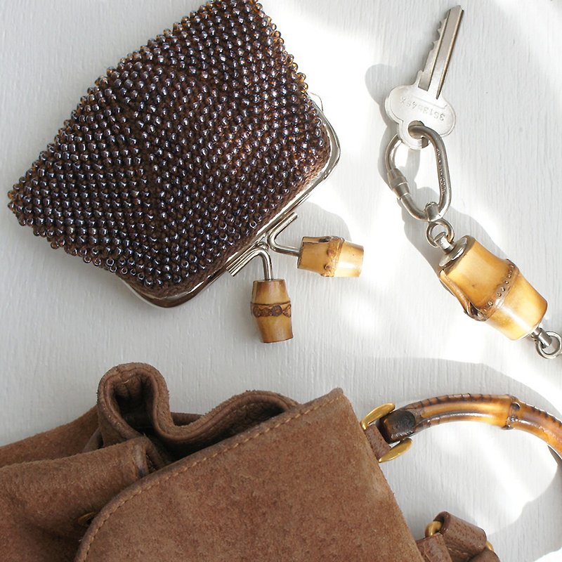 Ba-ba handmade Beads crochet coinpurse No.1339 - 零錢包/小錢包 - 其他材質 咖啡色