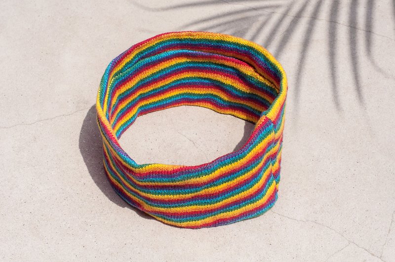 Hand-knitted hair band / woven colorful hair band / handmade hair band / knitted hair band / striped hair band - colorful rainbow - ที่คาดผม - ผ้าฝ้าย/ผ้าลินิน หลากหลายสี
