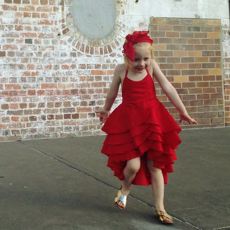 レッド3〜5年の女子スカーレットパーティーフラメンコドレス - ワンピース - コットン・麻 レッド