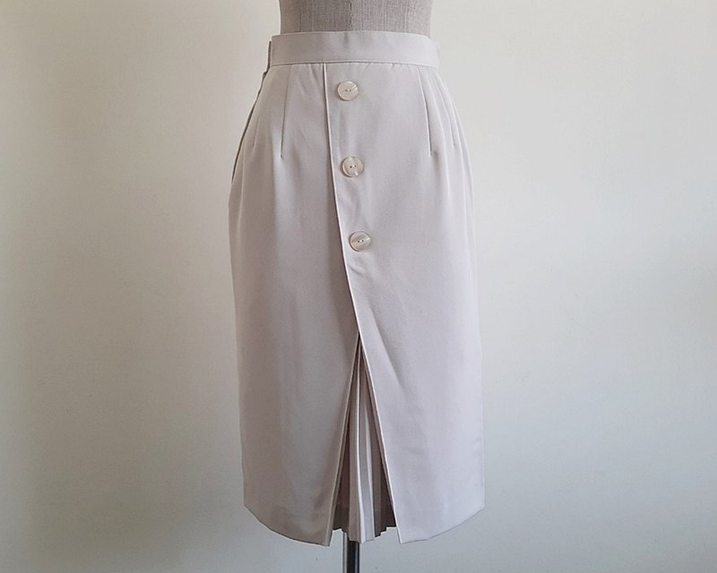26 Waist Vintage Cream Midi Skirt Womens Straight Skirt Polyester Skirt Small S - 裙子/長裙 - 聚酯纖維 