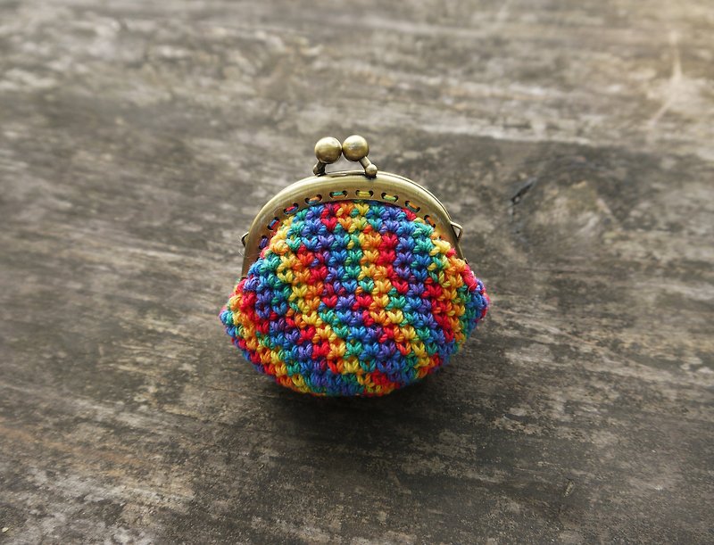Hand-woven mini gold bag/coin purse/rainbow color - Coin Purses - Cotton & Hemp Multicolor
