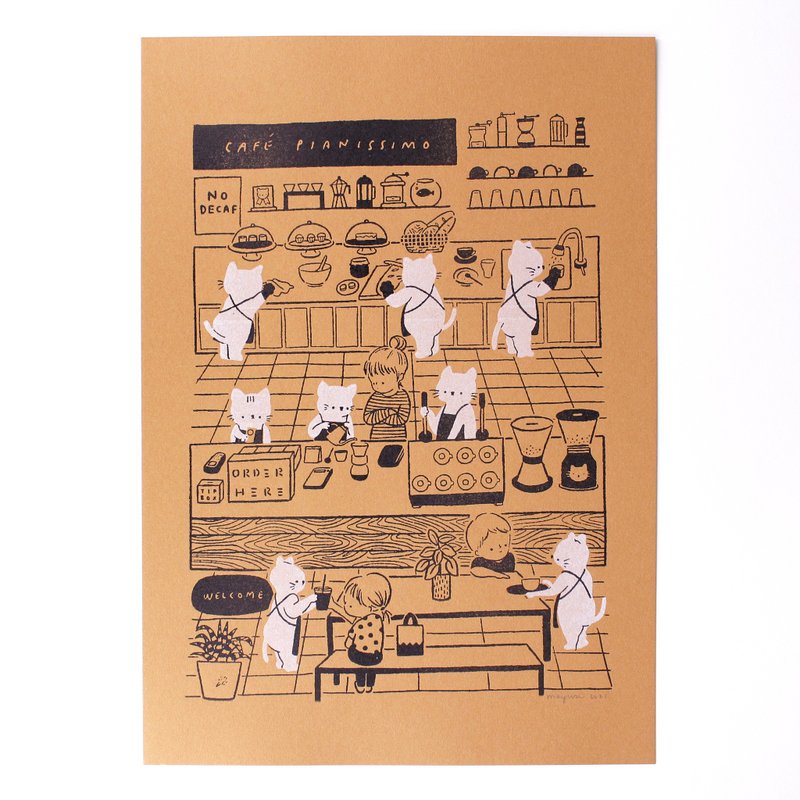Cafe Pianissimo - A4 Letterpress Print - 海報/掛畫/掛布 - 紙 橘色