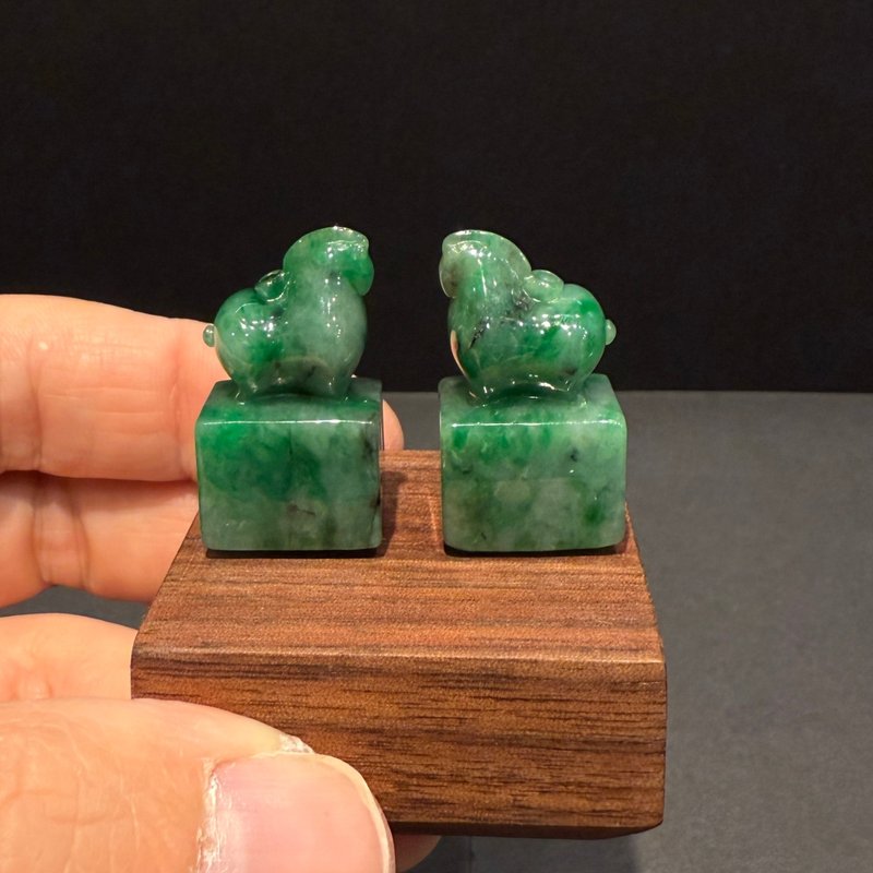 瀚玉珠寶 天然緬甸翡翠 唐馬印章一對 馬上有錢 馬上發財 - 其他 - 玉石 