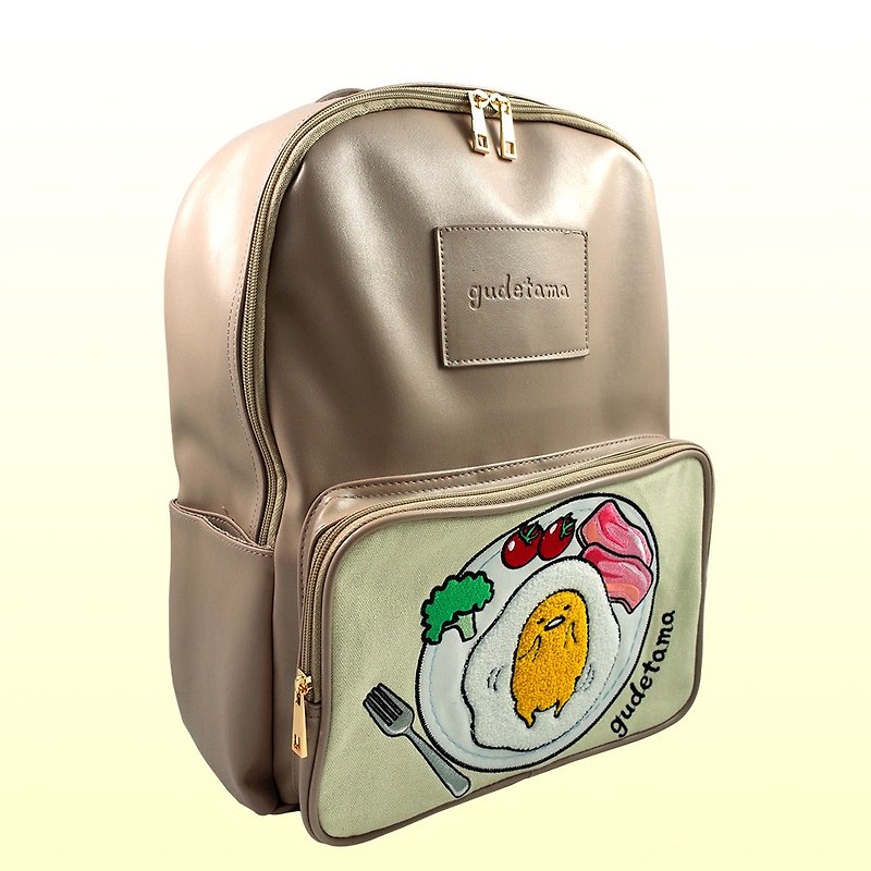 Egg yolk towel embroidered backpack bag bag bag - กระเป๋าเป้สะพายหลัง - หนังแท้ สีกากี