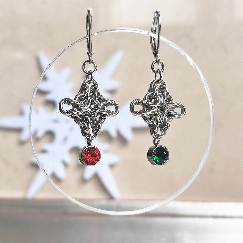 燦星耳環(耶誕款)  不鏽鋼鑽耳環 紅綠配色任選 - 耳環/耳夾 - 不鏽鋼 紅色